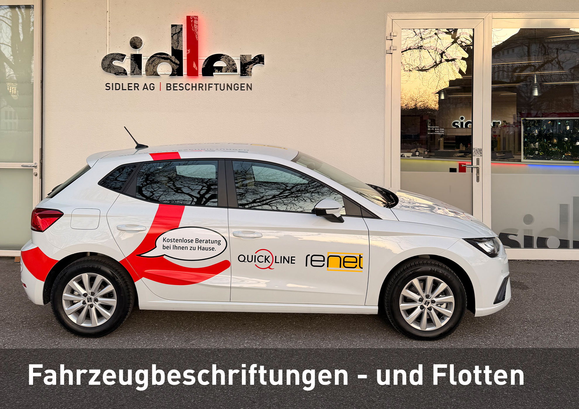 flottenbeschriftung Fahrzeugbeschriftung - Renet Quick Line - SIDLER AG WERBETECHNIK